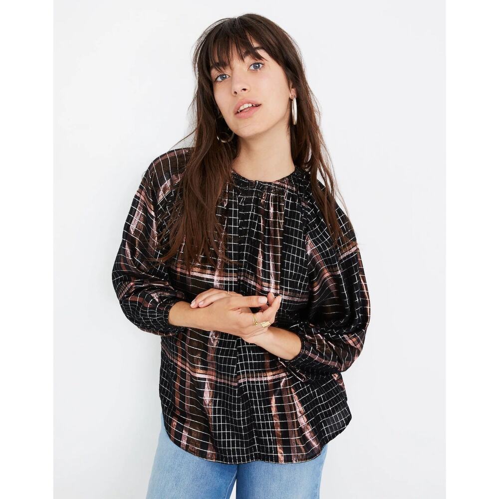 Apiece‎ Apart Womens Plaid Isla Top Size 2 Metallic Peasant Festive Holiday